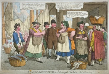 "Skandaali kumottu tai Billingsgate hyve", 1818 (käsinvärinen etsaus)